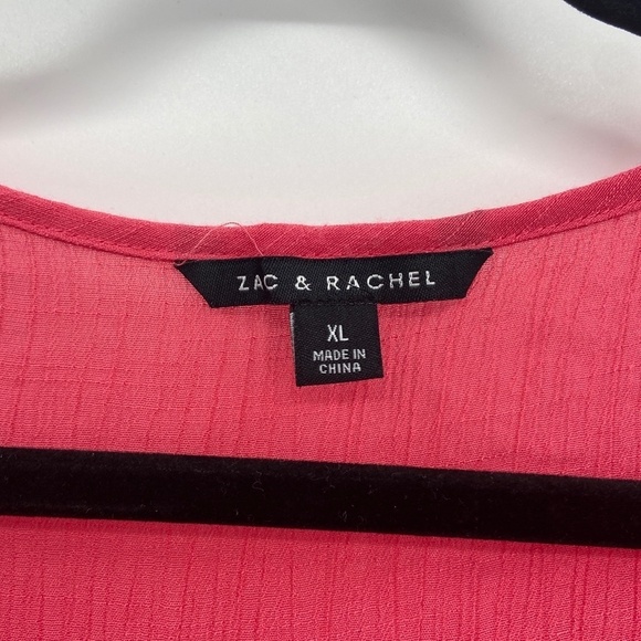 ZAC & RACHEL Pink Crochet Neck Semi Sheer 3/4 Sleeve V-Neck Blouse Size XL - Picture 5 of 6